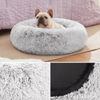 Love'S Cabin Calming Cat Bed for Indoor Cats,Anti-Anxiety Donut round Dog Bed,Fluffy Faux Fur Washable Pet Bed for Small Medium Dogs and Cats,Grey,24In