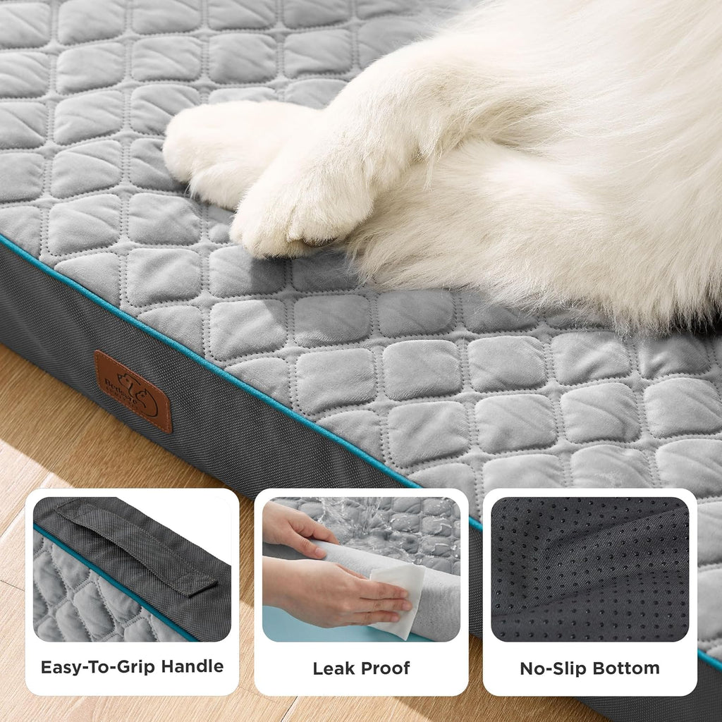 Bedsure Orthopedic Dog Bed Large Sized Dog - Memory Foam Pet Mattress with Removable Washable Cover and Egg Crate Foam, Thick Flat Suitable for Pet up to 65 Lbs, 36X27X3.5 Inches, Grey