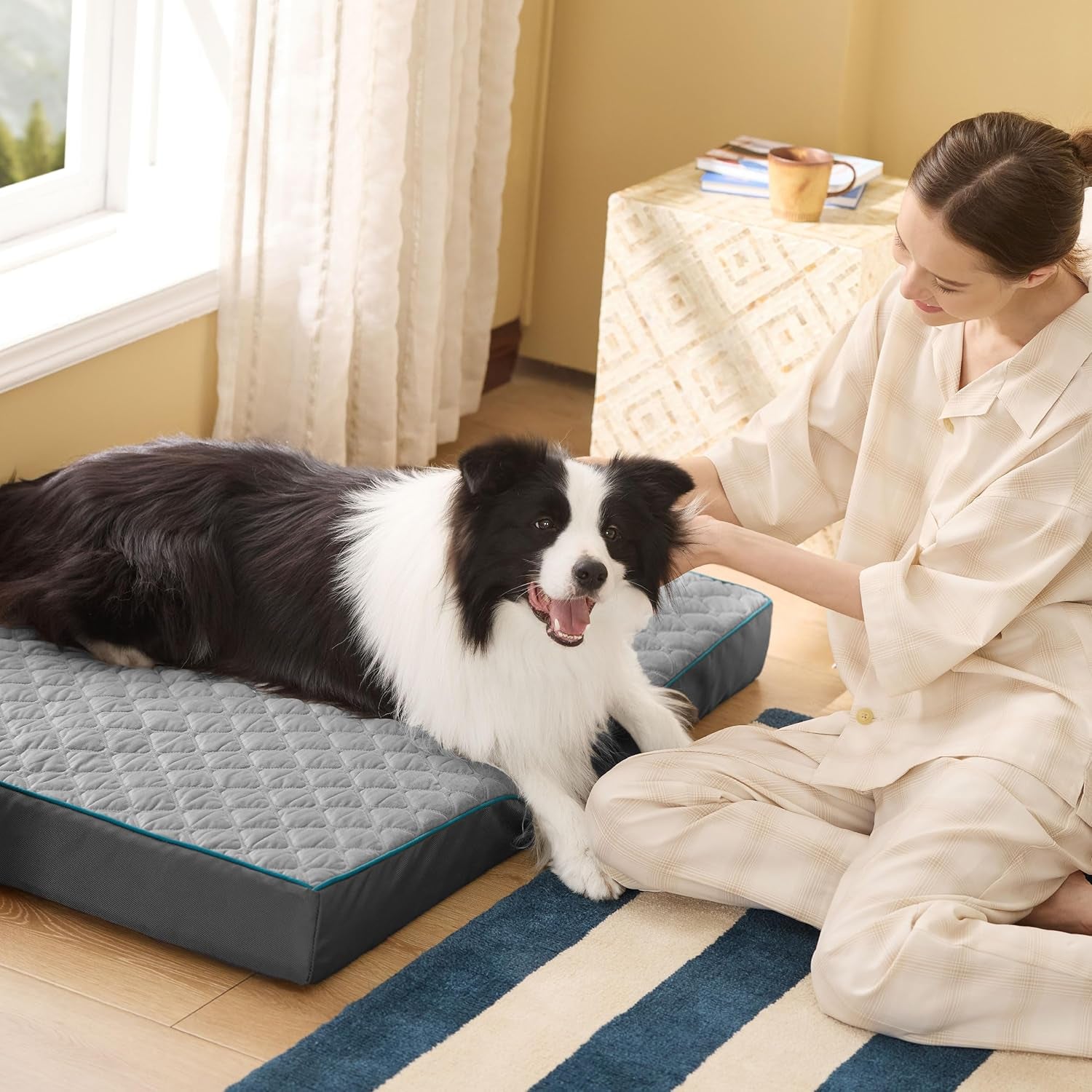 Bedsure Orthopedic Dog Bed Large Sized Dog - Memory Foam Pet Mattress with Removable Washable Cover and Egg Crate Foam, Thick Flat Suitable for Pet up to 65 Lbs, 36X27X3.5 Inches, Grey