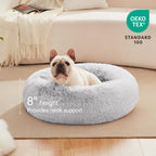 Love'S Cabin Calming Cat Bed for Indoor Cats,Anti-Anxiety Donut round Dog Bed,Fluffy Faux Fur Washable Pet Bed for Small Medium Dogs and Cats,Grey,24In