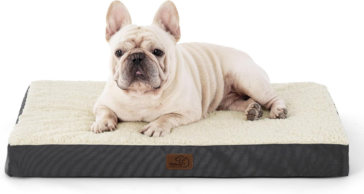 Bedsure Dog Bed Medium Size Dog - Comfy Flat Puppy Beds with Removable Washable Cover, Orthopedic Egg Crate Foam Pet Mat, Suitable for Pet up to 30 Lbs
