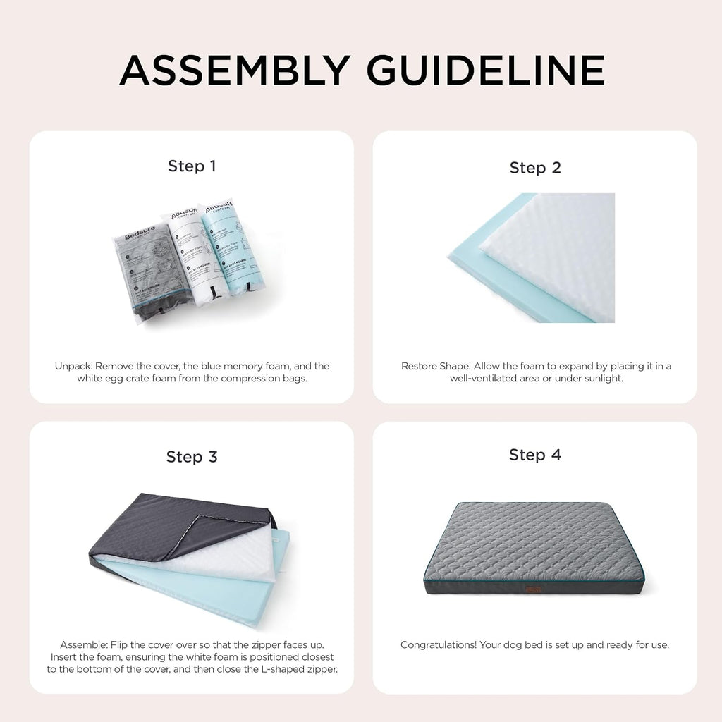 Bedsure Orthopedic Dog Bed Large Sized Dog - Memory Foam Pet Mattress with Removable Washable Cover and Egg Crate Foam, Thick Flat Suitable for Pet up to 65 Lbs, 36X27X3.5 Inches, Grey